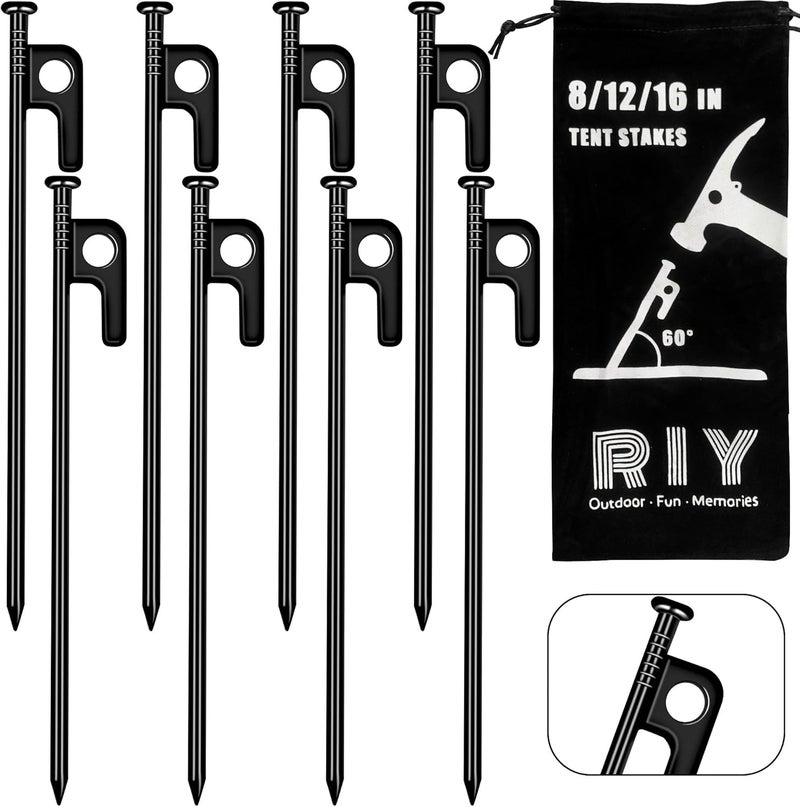 RIY Tent Stakes Heavy Duty 8 inch Metal Tent Pegs for Camping Steel Tent Stakes Inflexible and Unbreakable-8 PCS - Image 1